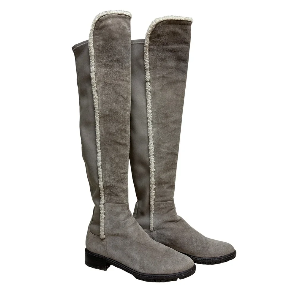 Stuart Weitzman Gray Suede Parka Shearling Lined Over The Knee Boots Women's 8.5